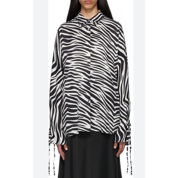 TOVE Stevie Oversized Zebra-print Silk Shirt In Black White Stripe size 36  / Sm - Picture 1 of 9